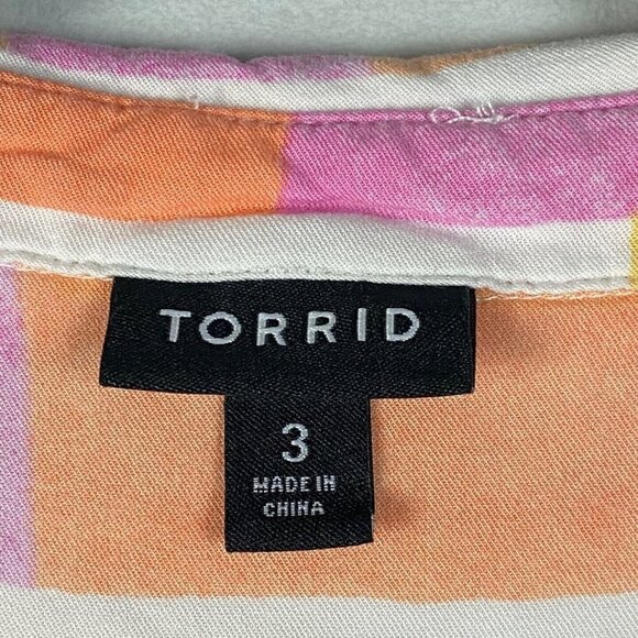 Torrid Peach Plaid Stretch Challis Shirt Dress Womens 3X Tie Waist Collar V Neck - Picture 5 of 10